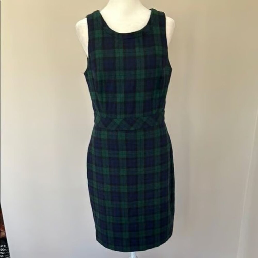 J. Crew Wool Plaid Sleeveless Dress - Green and Black Size 2 - Picture 3 of 4